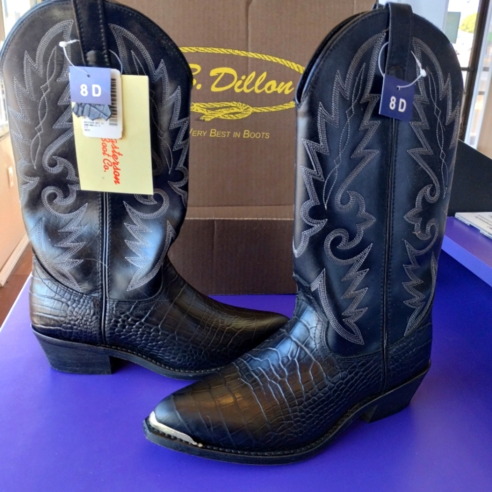 NWT BLACK LEATHER ALLIGATOR WESTERN COWBOY BOOTS SIZE 8